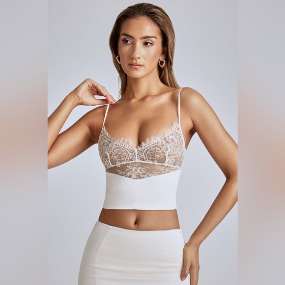 Oh Polly Tops - Oh Polly Bria Lace Panel Cami Top in Ivory